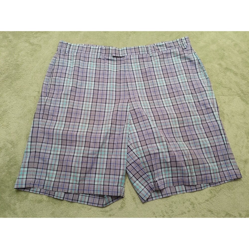 Greg Norman Blue Plaid Golf Performance Shorts Mens 42 inseam 9"